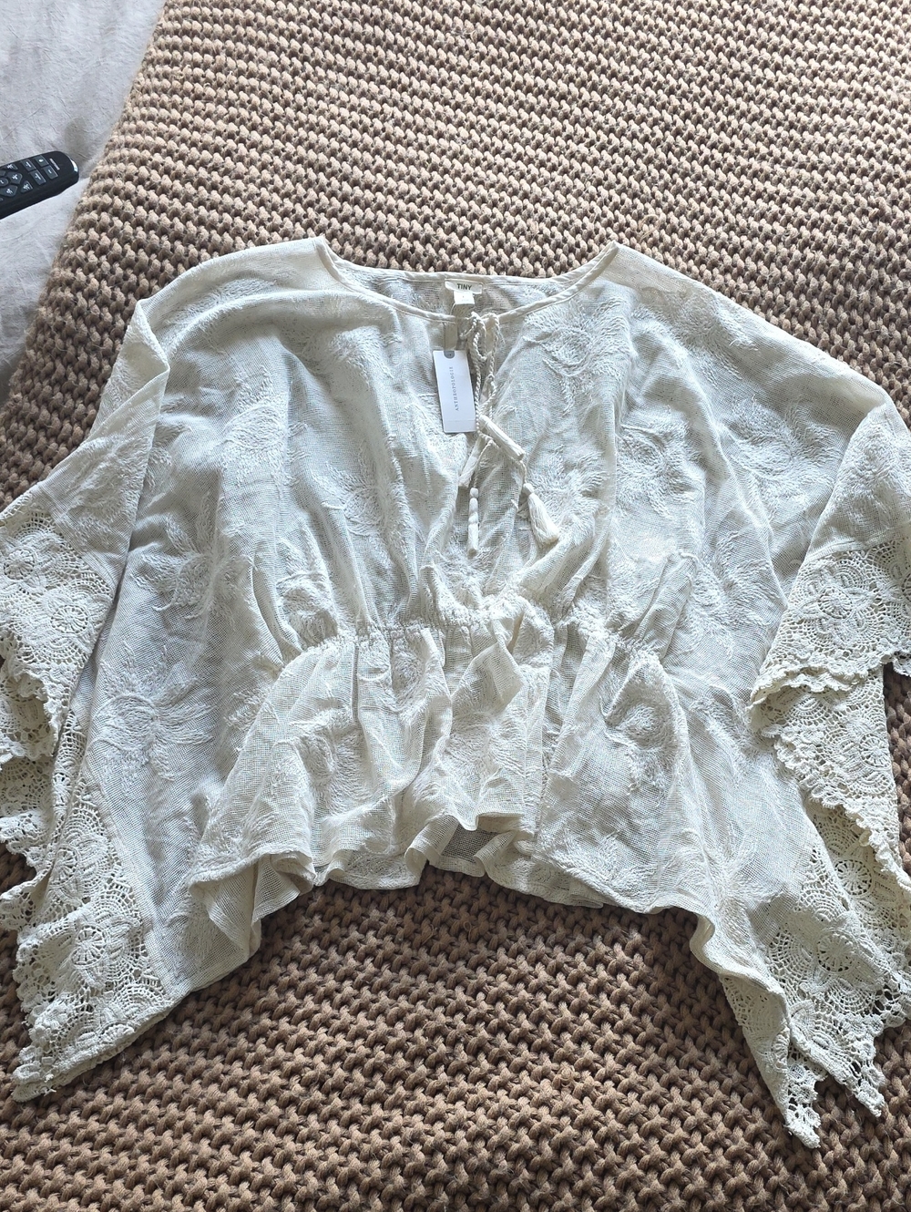 Anthropologie Cream Lace-Trim Peasant Tunic